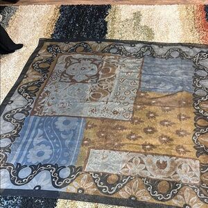 Vintage Black, Brown, Grey & Gold Patterned Square Scarf